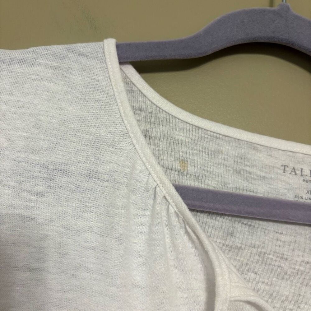 Talbots Women’s White Linen Blend 3/4 Sleeve Notch Neckline Tassel Petite XL XLP - Picture 5 of 6